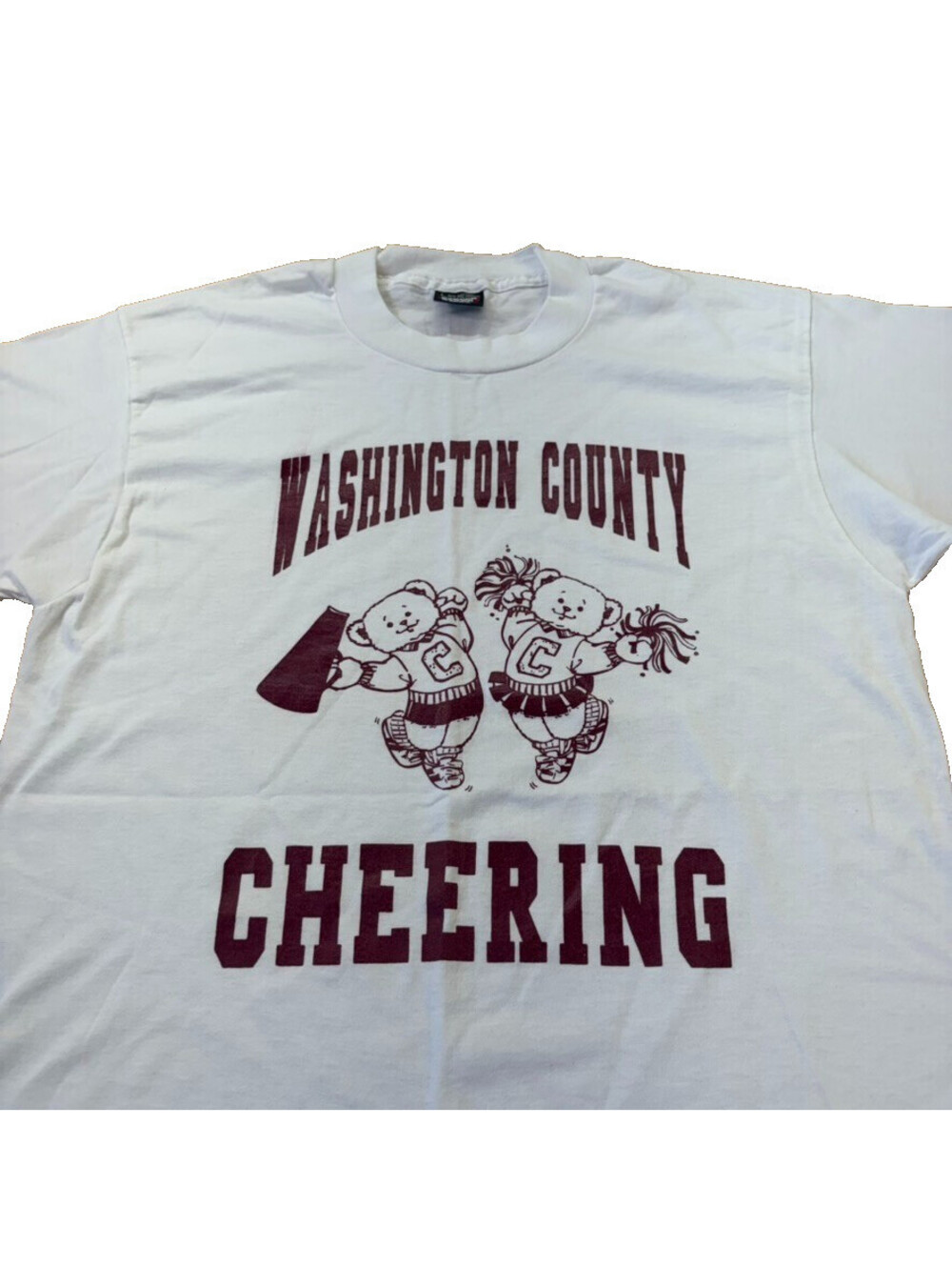 Washington County Maine Cheering Bears Tee Large White Single Stitch 90s
